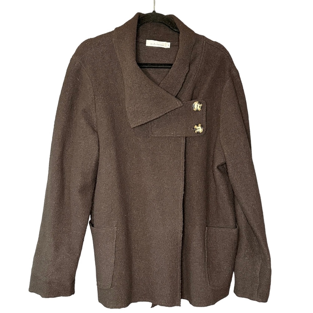 Cut Loose 100% Merino Wool Brown Collared Jacket Coat Size Medium‎